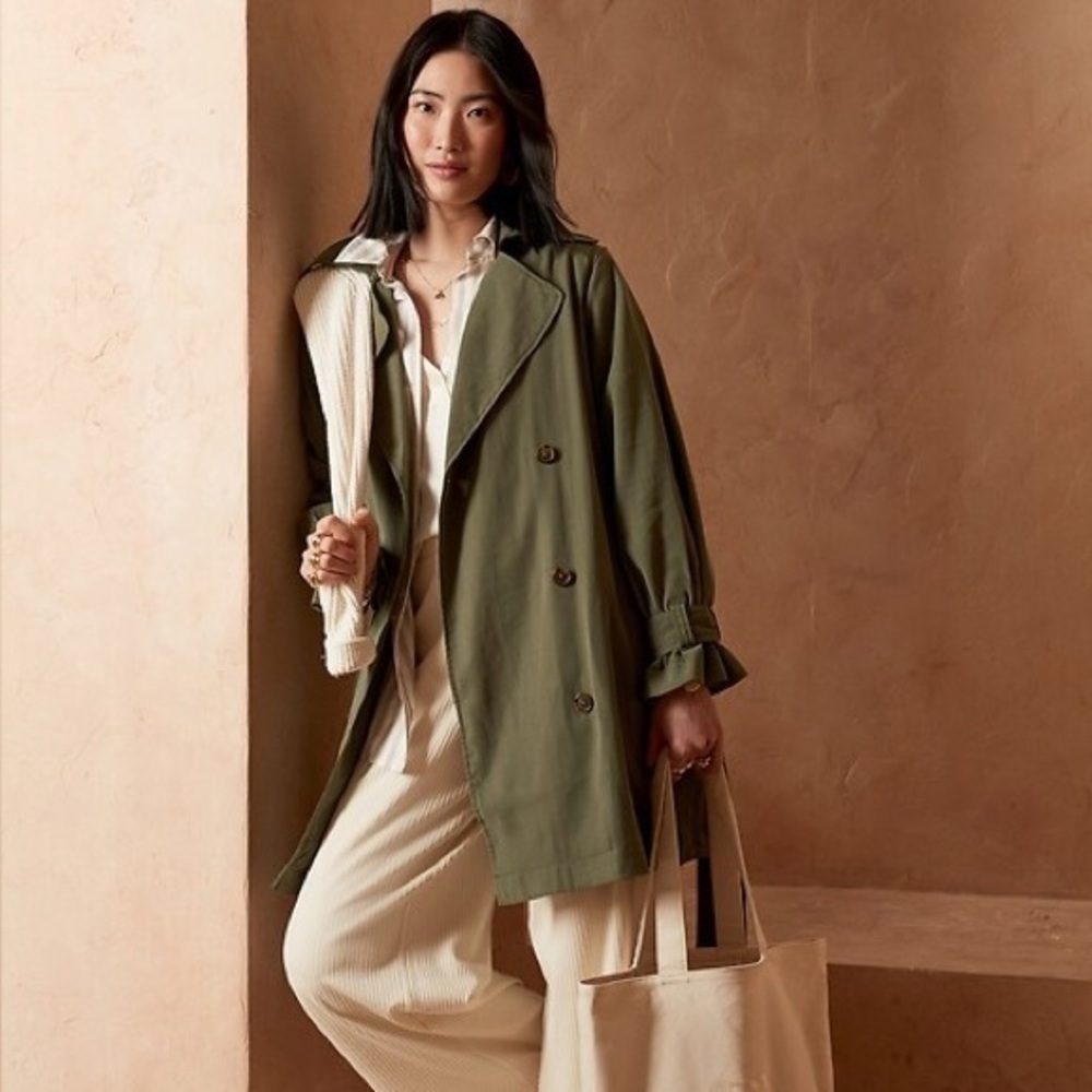 BANANA REPUBLIC Cotton Utility Green Trench Coat Sz S